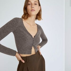 Aritzia Wilfred Santorini Cropped Cardigan Elegant Charcoal